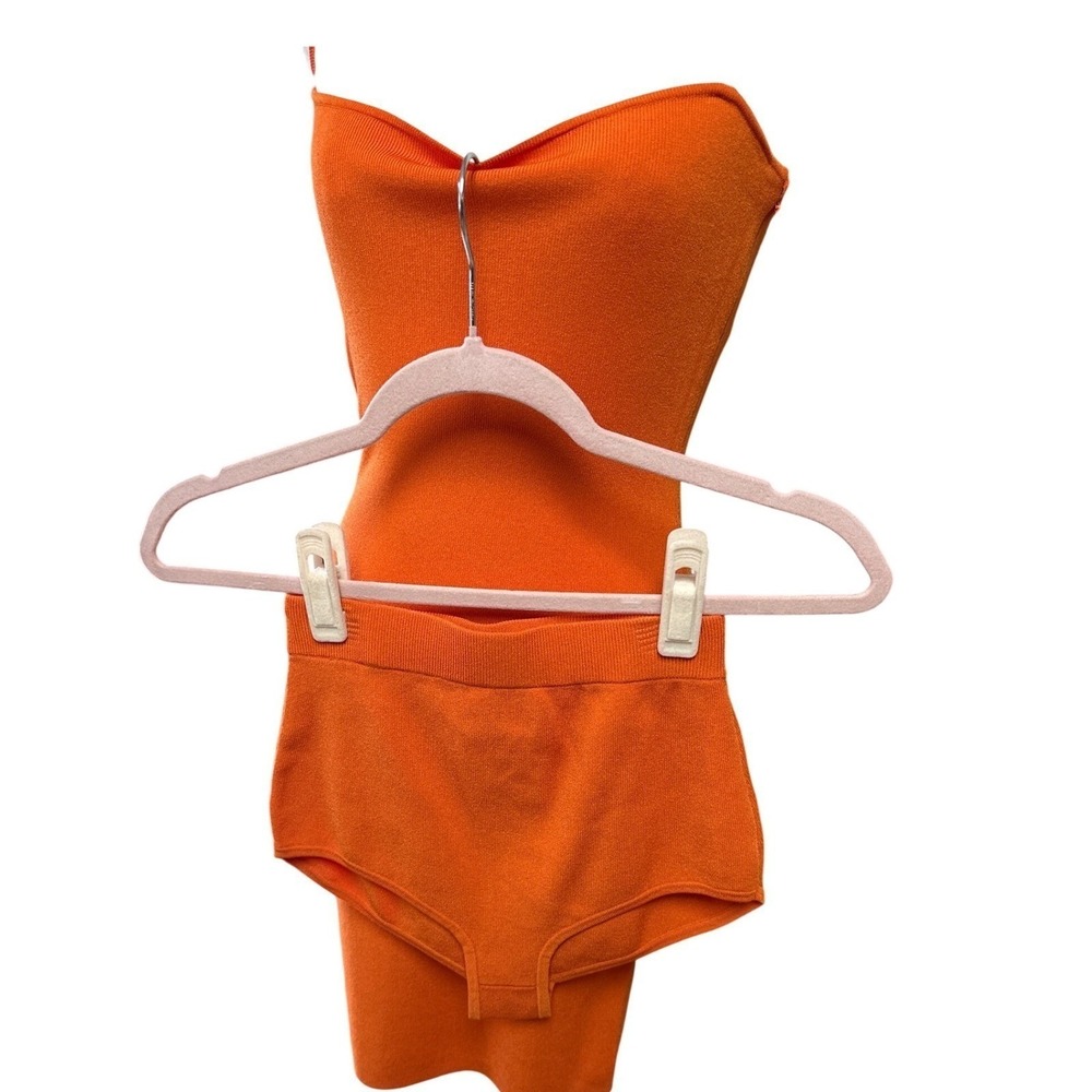 Michael Kors Orange Ribbed Knit Mini Dress Matching Briefs Y2K Resort XS - Picture 5 of 8